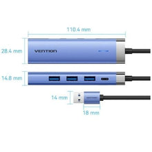 -3-Hub USB 3.0 Vention TGFSB/ 3xUSB/ 1xRJ45/ 1xUSB Tipo-C PD-3