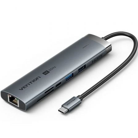 --Hub USB Tipo-C 3.2 Vention TGVHB/ 2xUSB/ 1xUSB Tipo-C PD/ 1xUSB Tipo-C/ 1xRJ45/ 1xLector de Tarjetas/ 1xJack 3.5mm/ 1xHDMI/ 15cm-