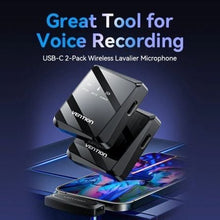 -2-Micrófono Inalámbrico con Clip Vention NCBB0/ USB Tipo-C/ Incluye Receptor/ 2 unidades-2