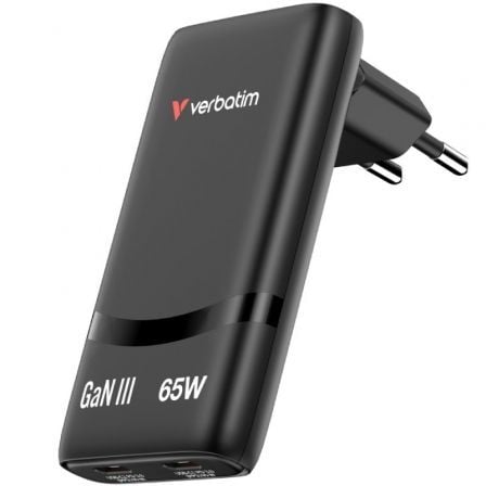 --Cargador de Pared GaN Verbatim Fold 'n' Go/ 2xUSB Tipo-C/ 65W-