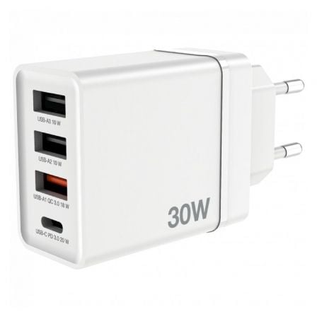 --Cargador de Pared GaN Verbatim CHR-30EU2/ 1xUSB Tipo-C/ 3xUSB/ 30W-