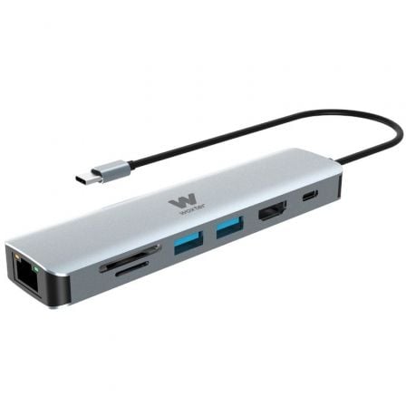 --Docking USB Tipo-C Woxter PE26-181/ 1xHDMI 4K/ 2xUSB/ 1xLector de Tarjetas/ 1xRJ45/ 1xMicroUSB/ Gris-